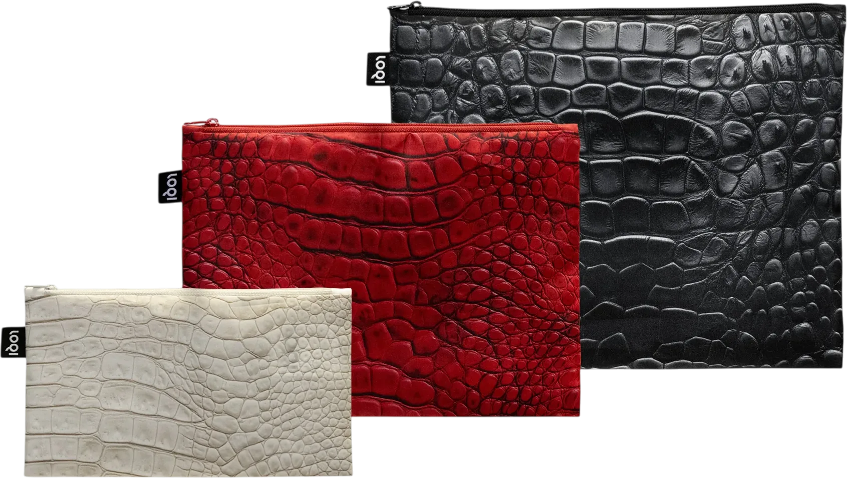 Imagem do produto  Loqi Zip Pockets Crocodile Bege, Vermelho, Preto