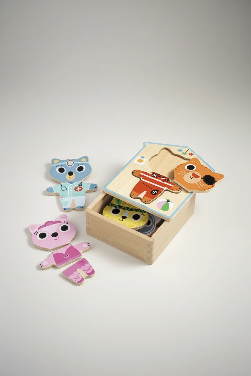 Imagem do produto  Djeco Dressup-Mix Puzzle de Madeira Vestir Gatinhos