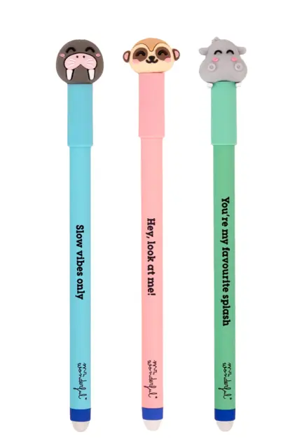 Imagem do produto  Mr. Wonderful Conjunto de 3 Esferográficas Apagáveis - Bo-Bo Morsa, Suricata e Hipopótamo