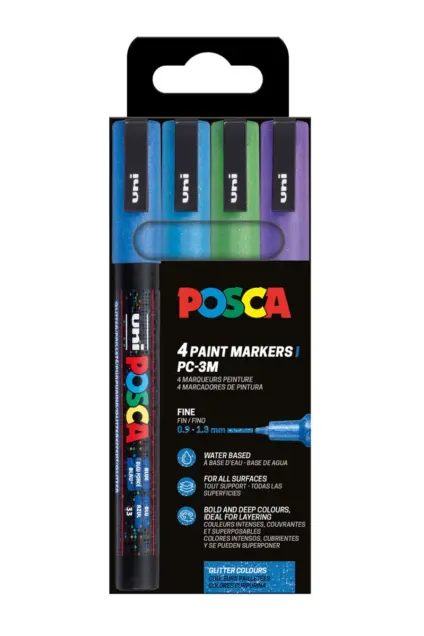 Imagem do produto  Posca Marcador Ponta Fina 3m 4 Cores Glitter