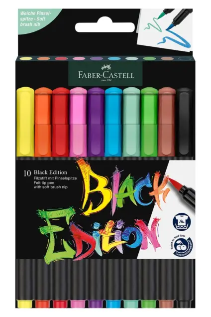 Imagem do produto  Faber-Castell Canetas de Feltro Black Edition Ponta Pincel Caixa com 10 Cores