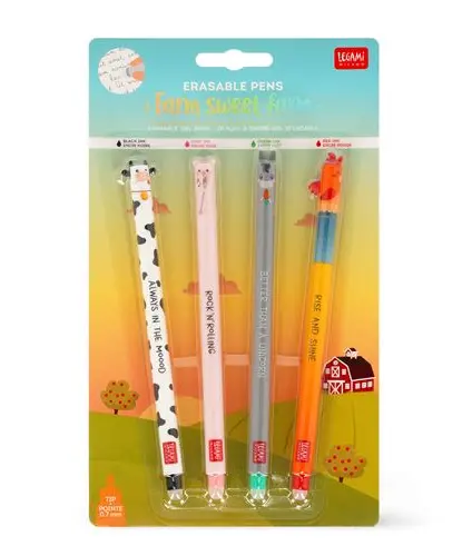 Imagem do produto  Legami Conjunto de 4 Canetas Gel Apagáveis Vaca/Porquinho/Burro/Galo