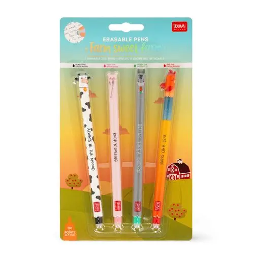 Legami Conjunto de 4 Canetas Gel Apagáveis Vaca/Porquinho/Burro/Galo