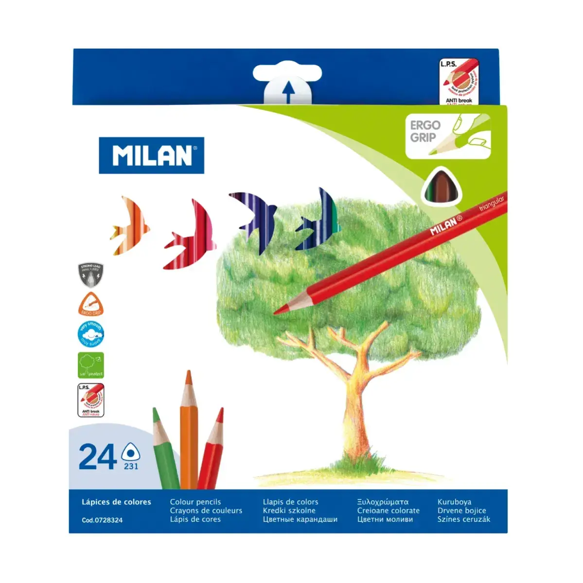 Milan Caixa com 24 Lápis de Cor Triangulares ; ISBN: 8411574023814