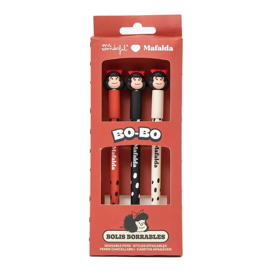 Mr. Wonderful Conjunto de 3 esferográficas apagáveis Bo-Bo Mafalda