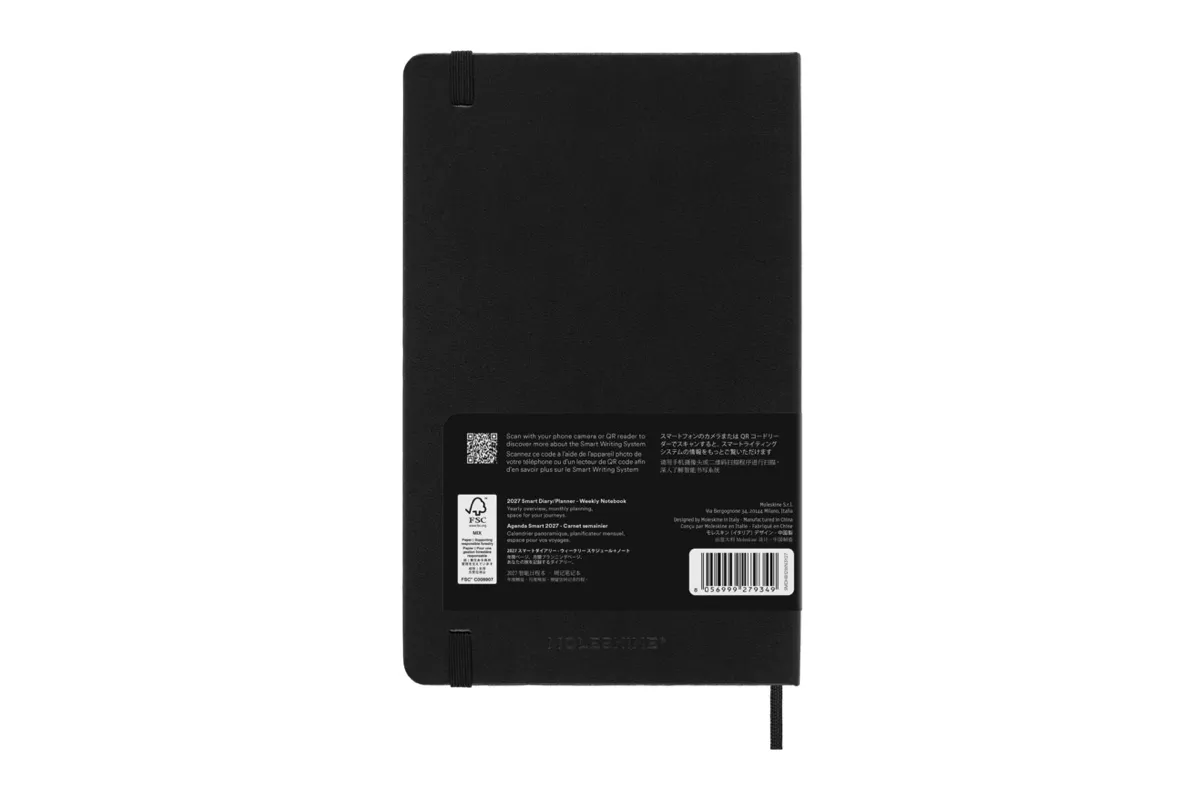 Moleskine Agenda 12 Meses 2027 Semanal Capa Dura Grande Smart Preta; ISBN: 8056999279349